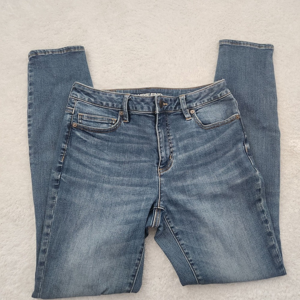 Lands End Womens Mid Rise Skinny Jeans‎ Medium Wash Blue Denim Size 6 Stretch